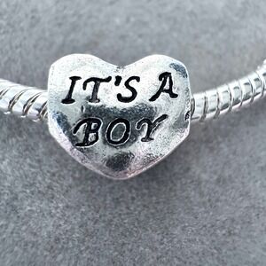 Its A Boy Heart Charm Silver Baby Shower Gender Reveal Bead Charm fits‎ PANDORA
